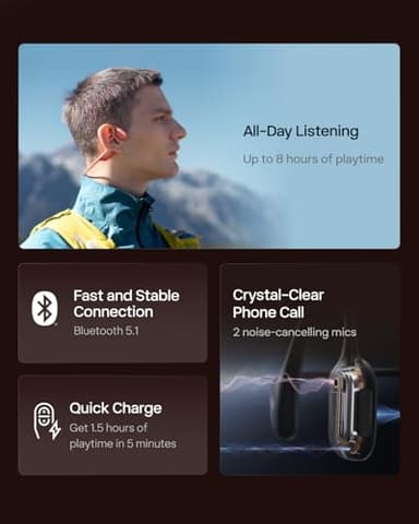 SHOKZ OpenRun Pro - Open-Ear Bluetooth Bone Conduction Sport Headphones - Sweat Resistant Wireless Earphones for Workouts and Running with Premium Deep Base - Built-in Mic, with Hair Band - Image 7