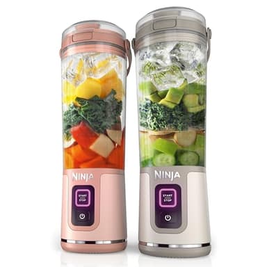 Ninja BC155PS Blast Two-Pack Portable Blender, Cordless, 18oz. Vessel, Personal Blender-for Shakes & Smoothies, BPA Free, Leakproof-Lid & Sip Spout, Rechargeable, Dishwasher Safe Parts, Peach & Stone - Image 1