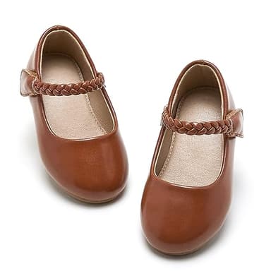 ESTINE Mary Jane Flats for Little Kids Toddler Baby Girls Glittery Dress Princess Ballet Shoes(309-Brown,5M) - Image 1