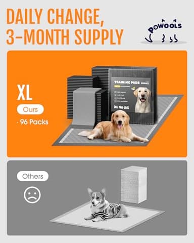 Powools Charcoal Puppy Pads - 96 Packs, 34.0"×28.0" Ultra-Large Puppy Pads, Odor-Control Carbon Pee Pads for Dogs, 6-Layer Dog Training Pads, Ultra-Absorbent & Quick-Dry Black Puppy Pads - Image 8