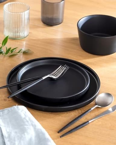 Ultra Chic Matte Black Dinnerware Set - Black Stoneware Dinnerware for 4-16 pcs. Dishwasher & Microwave Safe - Plates and Bowls - Image 2