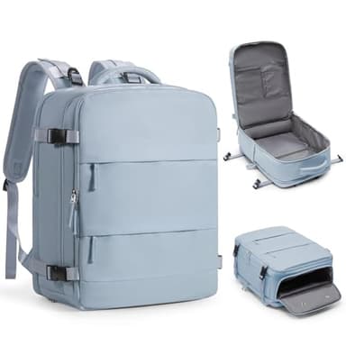 Large Travel Backpack Carry on Flight Approved Mochila De Viaje Carry on Backpack for Airplanes Spirit Airlines Personal Item Bag 18x14x8 Inches Travel Bag Traveling Backpack for Women Men Grey Blue - Image 1