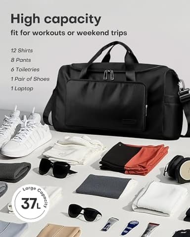 HOTOR Gym Bag for Men and Women - Travel Duffle Bag with Shoe Compartment and Waterproof Pocket, Carry on Luggage with Trolley Sleeve for Sports, Weekend Trips, Black, 19.7" × 9.8" × 11.8" - Image 3
