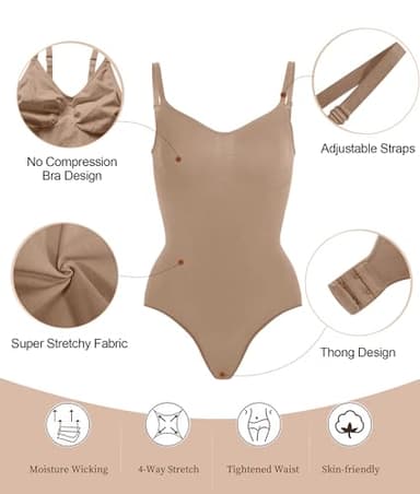 SHAPERX Bodysuit for Women Tummy Control Shapewear Seamless Sculpting Thong Body Shaper Tank Top,SZ5215-Sienna-S/M - Image 3
