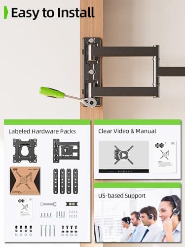 USX MOUNT UL Listed TV Wall Mount for Most 26-60 Inch TVs, Wall Mount TV Brackets with Swivel, Tilt, Rotating, Center Corner Design on Single Stud, Up to 77 lbs Max VESA 400x400mm - Image 7