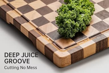 THETCHRY Cutting Boards for Kitchen, Checkered Cutting Board Upgraded, Acacia Wood Chopping Board with Juice Grooves & Handles, Large Butcher Block Serving Tray with Gift Box, 16.5" x 11.6" x 0.8" - Image 2