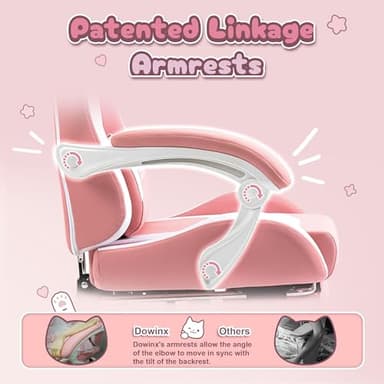 Dowinx Gaming Chair Cute with Cat Ears and Massage Lumbar Support, Ergonomic Computer Chair for Girl with Footrest and Headrest, Comfortable Reclining Game Chair 290lbs for Adult, Teen, Pink - Image 5
