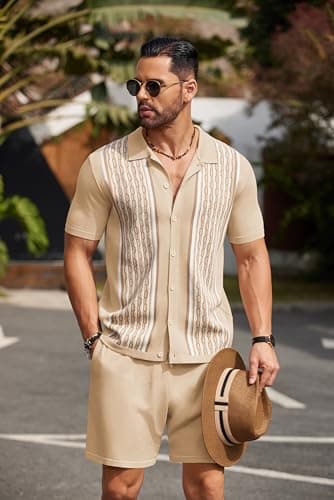 COOFANDY Men's Knit Polo Shirts and Shorts Set 2 Pieces Outfits Summer Suit Casual Pants with Pockets - Image 3