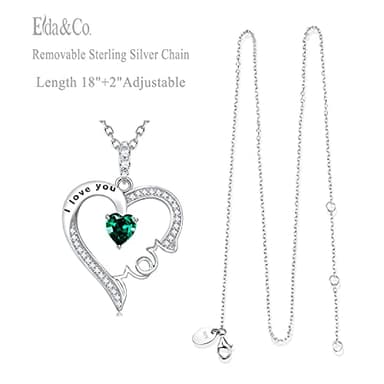 May Birthstone Emerald Jewelry Birthday Gifts for Mom I Love You Mom Sterling Silver Love Heart Pendant Necklace - Image 5