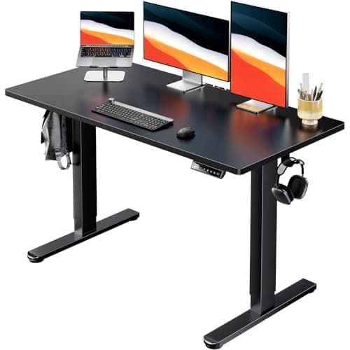 HUANUO Electric Standing Desk, 48" x 24" Whole Piece Desktop, Adjustable Height Computer Desks, 4 Height Memory Settings, Sit Stand Up Desk for Home Office, Black - Image 1