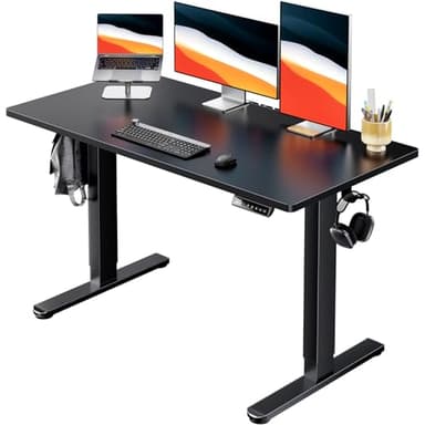 HUANUO Electric Standing Desk, 48" x 24" Whole Piece Desktop, Adjustable Height Computer Desks, 4 Height Memory Settings, Sit Stand Up Desk for Home Office, Black - Image 1