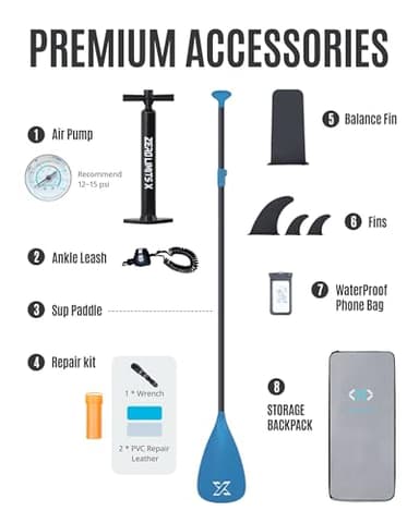 ZLX Inflatable Stand Up Paddle Board, 10'6" SUP Non-Slip Stable Deck Pad, Unique Center Fin, Premium Accessories, Portable Paddleboard for Adults, Beginners, All Skill Levels - Image 9