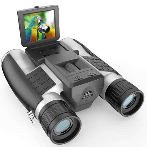 ZZSTAR 12x32 Binoculars for Adults, Large View, Portable High Powered Binoculars with Camera, FMC & BAK4 Prism Lens, 2" LCD Display 5MP 1080P Video Photo Recorder for Bird Watching Sport, Silver - Image 1