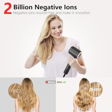 Hair Dryer, 160000 RPM Professional High-Speed Blow Dryer 2 Billion Negative Ionic Care Hair Dryer (Black Gray) - Image 4