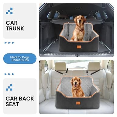 Dog Car Seat for Medium Dogs - Pet Car Seat with 2 Safety Straps & Waterproof Padding, Portable Pet Carrier for Cars, Trucks & SUVs, Comfortable Booster Bed for Pets Up to 55lbs (Black/Grey) - Image 6