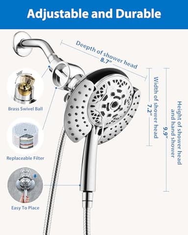 INAVAMZ 2-in-1 Filtered Shower Head with Handheld: Dual Shower Heads with Rain Shower & Handheld Shower Head, 10-Mode Detachable Shower Head with Massage Spray, Shower Trim Systems - Image 7