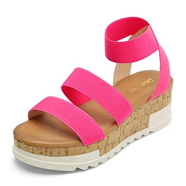 DREAM PAIRS Women's Open Toe Elastic Ankle Strap Casual Flatform Platform Wedges Sandals,Size 6,Neon/Pink,REED-1 - Image 1