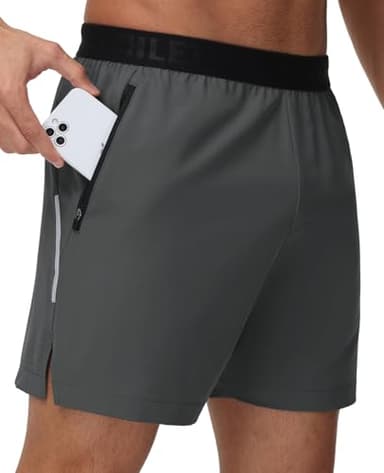 GymBrave Men's 5 inch Athletic Running Shorts with Zipper Pockets Lightweight Quick Dry Workout Gym Shorts for Men 2 Pack Black Grey XL - Image 2