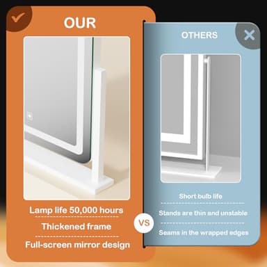 Lighted Makeup Mirror, Hollywood Vanity Mirror with Lights, Three Color Lighting Modes, and Detachable 10X Magnification Mirror, Smart Touch Control, 360°Rotation (15.2in. Gold) - Image 4