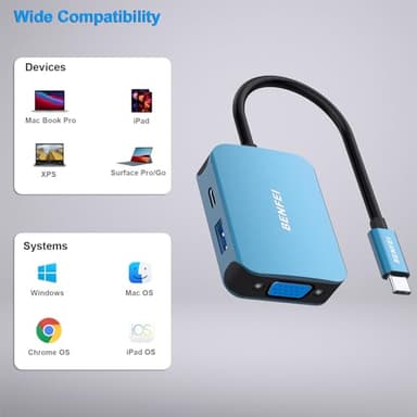 BENFEI USB C HUB 4-in-1, USB Type-C to HDMI VGA Adapter, USB C to USB Adapter, USB Type-C Power Delivery, Compatible with iPhone 15 Pro/Max, MacBook Pro/Air 2023, iPad Pro, iMac, S23, XPS 17 - Image 3