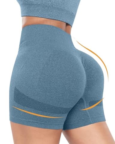 ATHVOTAR Workout Gym Biker Shorts Women: High Waisted Seamless Sports Running Butt Lifting Shorts Sets Black/Gray/Blue L - Image 2