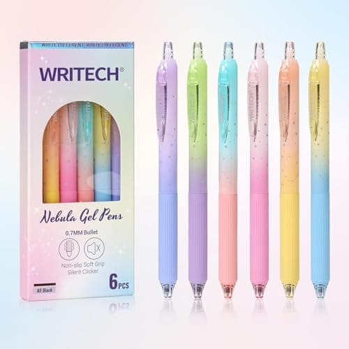 WRITECH Gel Pens Fine Point: 0.7mm Black Ink Retractable 6ct Smooth Writing with Aesthetic Gradient Color Barrel for Journaling Note Taking Silent Click No Smear Nebula Pen Set - Image 1