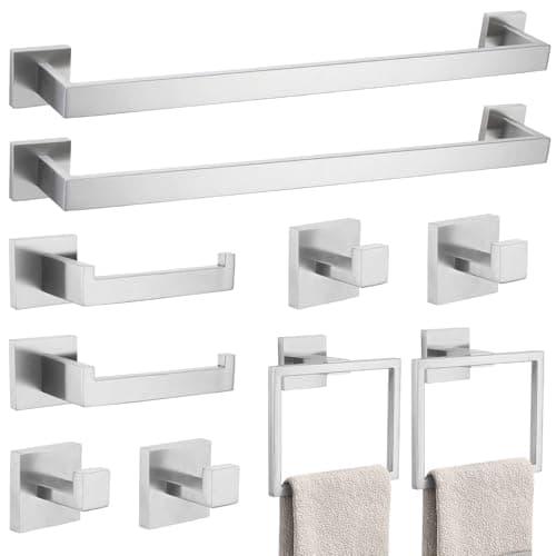 10-Piece Bathroom Hardware Accessories Set-Brushed Nickel Towel Bar, Holder & Racks-SUS304 Stainless Steel-Wall Mounted,23.6-Inch - Image 1
