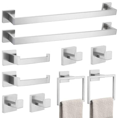 10-Piece Bathroom Hardware Accessories Set-Brushed Nickel Towel Bar, Holder & Racks-SUS304 Stainless Steel-Wall Mounted,23.6-Inch - Image 1