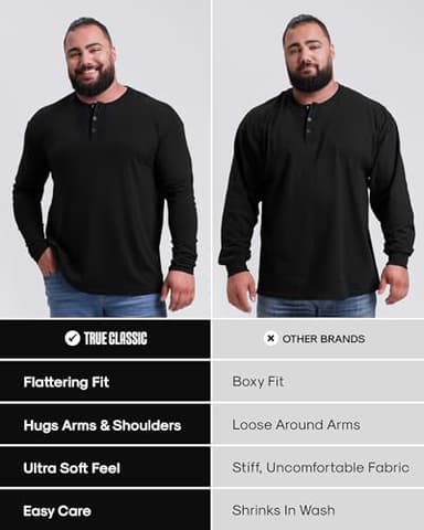True Classic Long Sleeve Shirts for Men — Mens Long Sleeve Tee-Shirts, Henley Shirts for Men and Waffle-Knit Thermal T-Shirts - Henley - Regular, Pack of 1, Carbon, M - Image 5