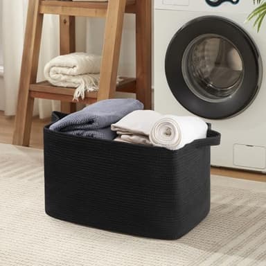 OIASKET 95L Extra Large Blanket Basket, 24" x 16.9" x 14.2" Woven Storage Basket for Living Room, Rectangle Nursery Blanket Storage for Toys, Towels, Dirty Clothes (Black) - Image 6