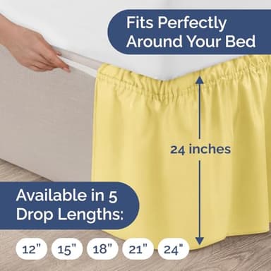 Wrap Around Dust Ruffle Bed Skirt - Yellow - Twin/Twin XL Size Beds with 24 Inch Drop - Easy Fit Elastic Strap - Adjustable Pleated Bedskirt w/Brushed Fabric - Wrinkle Free - Women, Men, Kids & Teens - Image 4