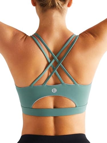 RUNNING GIRL Sports Bras for Women,Strappy Back Supportive Bra Padded Workout Green Bras Medium Support(WX2354Ash Green,M) - Image 1