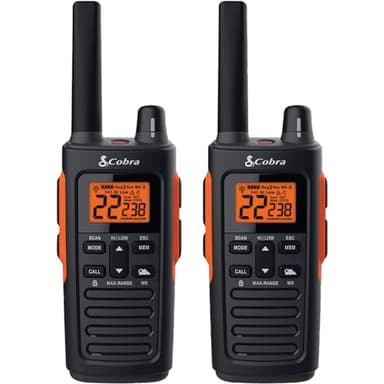 Cobra RX680 Walkie Talkies (2-Pack) - Rugged & Splashproof Two Way Radios Long Range, IP54 Water Resistant Design, 60 Pre-Programmed Channels, Weather Alerts, Included Charging Dock (Black/Orange) - Image 1