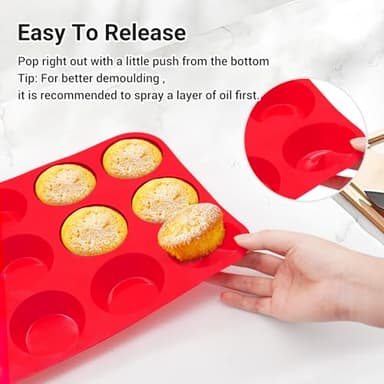 Redfly Silicone Muffin Pan & Cupcake Pans for Baking - 12 Cup Regular Size BPA Free Egg Bites Molds - Image 4