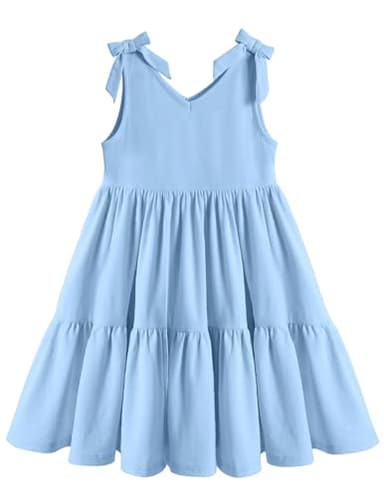 Arshiner Little Girl Dresses Toddler Light Blue Summer Backless Dress Casual Flower Girl Sundress 3-4T Blue Toddler Twirly Dresses for Girls - Image 1