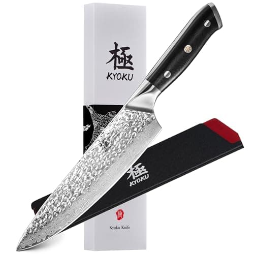 KYOKU Chef Knife - 8"- Shogun Series Japanese VG10 Steel Core Hammered Damascus Blade Kitchen Knife - with Sheath & Case - Image 1