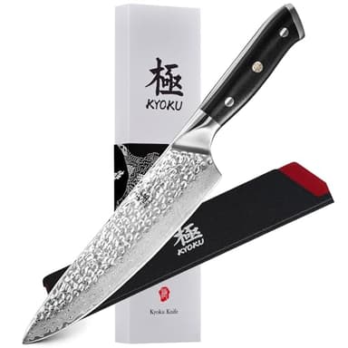 KYOKU Chef Knife - 8"- Shogun Series Japanese VG10 Steel Core Hammered Damascus Blade Kitchen Knife - with Sheath & Case - Image 1