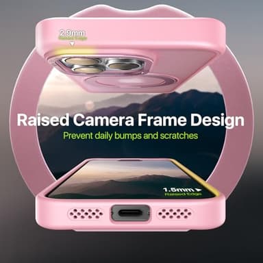 QTlier case for iPhone 15promax, 360 Rotatable Ring Stand, Raised Camera Frame, Shockproof with MagSafe Pink - Image 3