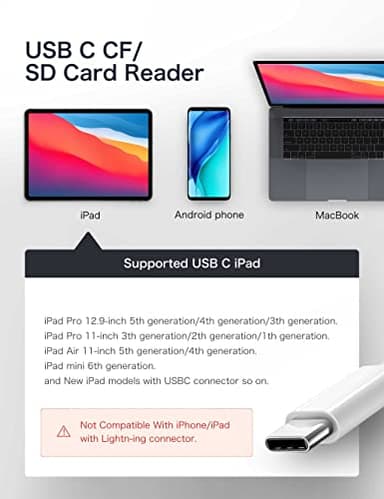 USB C SD Card Reader for iPhone 15/iPad/Mac, ChiaoPio USB C to SD CF, Type C Memory Card Adapter with Compact Flash/CF/SD/MicroSD Slots Compatible with iPad MacBook Pro/Air/Mini Mac Laptop - Image 7