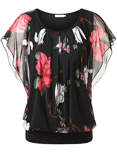 BAISHENGGT Plus Size Tops for Women, Women's Flared Short Sleeve Mesh Top 3X-Large Black - Image 2