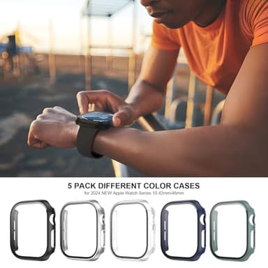 Haojavo 5 Pack for Apple Watch Series 11/10 42mm Screen Protector Case, PC Hard Cover with Tempered Glass Film Ultra-Thin Slim Fit Scratch Resistant Protective Bumper for iWatch S11 S10 Accessories - Image 6