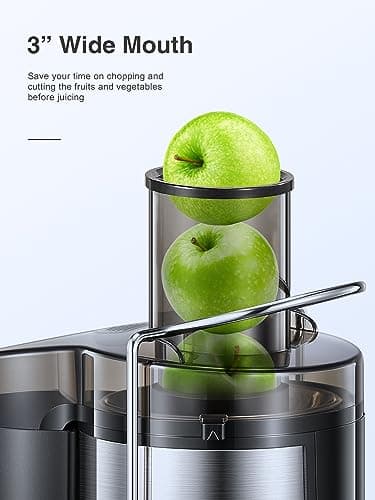 Qcen Juicer Machine, 800W Centrifugal Juicer Extractor with Wide Mouth 3” Feed Chute for Fruit Vegetable, Easy to Clean, Stainless Steel, BPA-free (Black) - Image 2
