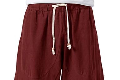 MAGNIVIT Men's 3/4 Pants Breathable Summer Beach Shorts Linen Pants with Pockets Red 40 - Image 4