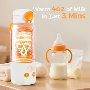 Portable Bottle Warmer for Travel, 12oz Large Capacity Fast Heating Breast Milk, Water & Formula On The Go Baby Bottle Warmer Accurate Temp Control with 4 Levels Long Battery Life for Car & Airplane - Image 3
