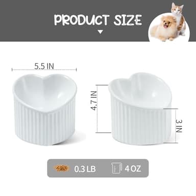5.5 Inch Raised Tilted Cat Food Bowl, Elevated Ceramic Cat Bowl, Love Heart Shape, Slanted Pet Feeding Dish, Stress Free Feeder Bowl for Kitty, Small Cats, Protect Pet's Spine, 1 Pack - White - Image 3