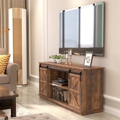 JUMMICO TV Stand for 65 Inch TV, Entertainment Center with Storage Cabinets and Sliding Barn Doors, Mid Century Modern Media TV Console Table for Living Room Bedroom (Rustic Oak) - Image 3