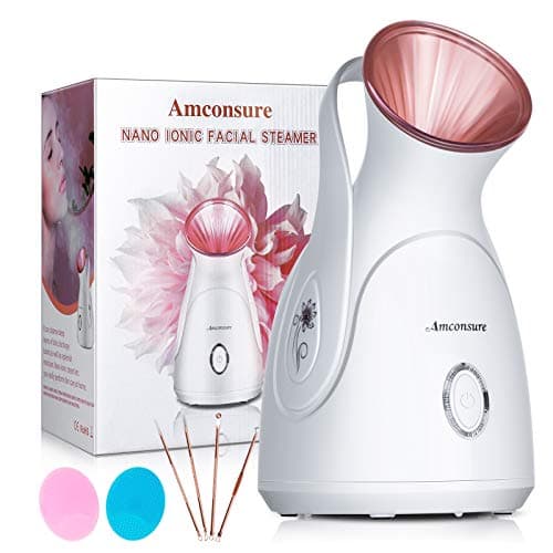 Facial Steamer, Amconsure Nano Ionic Face Steamer for Home, 100ML Warm Mist Humidifier for Women Moisturizing, Unclogs Pores-Bonus Stainless Steel Skin Kit and 2 Face Scrubbers - Image 1