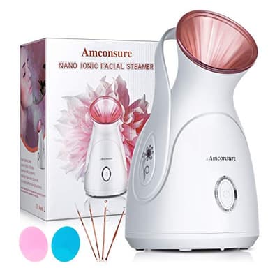 Facial Steamer, Amconsure Nano Ionic Face Steamer for Home, 100ML Warm Mist Humidifier for Women Moisturizing, Unclogs Pores-Bonus Stainless Steel Skin Kit and 2 Face Scrubbers - Image 1