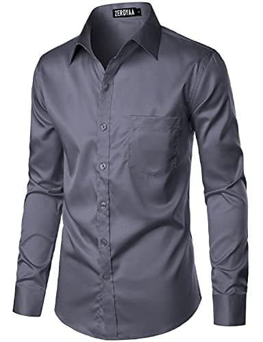 ZEROYAA Men's Urban Stylish Casual Business Slim Fit Long Sleeve Button Up Dress Shirt with Pocket ZLCL29 Charcoal Gray XXX-Large - Image 2