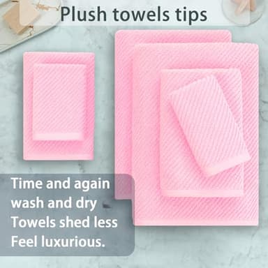 Pink Towels - 100% Cotton, Soft, Quick Dry, Lightweight, Towel Set of 6, 2 Large Bath 30" x 56", 2 Hand 18" x 28", 2 Washcloths 13" x 13", Pink Towels Bathroom Sets, Luxury Towel Gift Set - Image 5